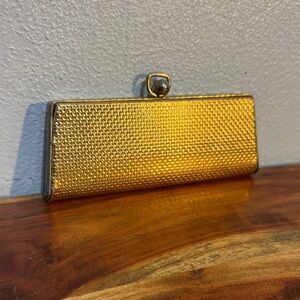 Vintage Mid-Century Gold Hard Case Eyeglass Glasses Case Sleek Minimalist Chic